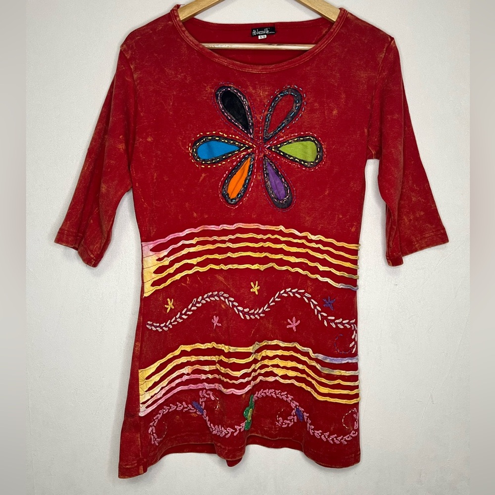 All Jazzed Up Women’s Red Vtg Y2K Boho Fairy Hippie Top Sz S/M Embroidered Artsy - Picture 2 of 6